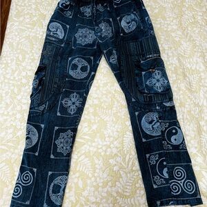 Unisex Nepal Style Blue Patterned cotton pants M